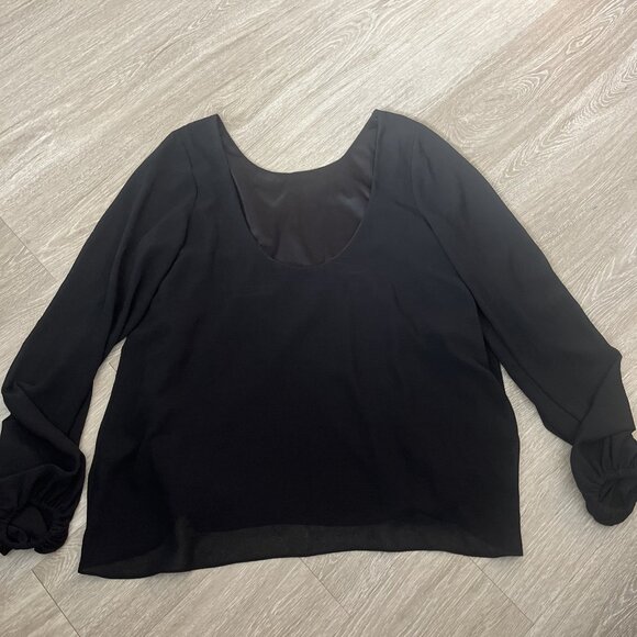 Show Me Your MUMU Womens L Blouse Black Long Balloon Sleeve Low Open Back - Picture 4 of 5